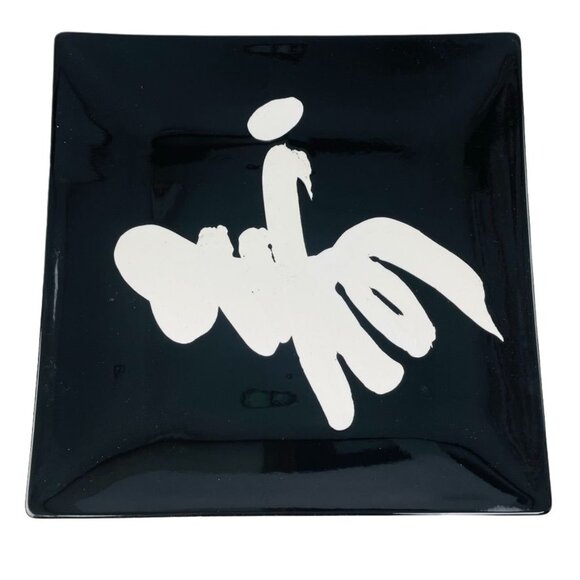 Large Black Ceramic Platter Plate White Glossy Square Abstract Art u - Picture 1 of 4
